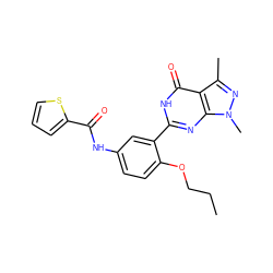 CCCOc1ccc(NC(=O)c2cccs2)cc1-c1nc2c(c(C)nn2C)c(=O)[nH]1 ZINC000012360834