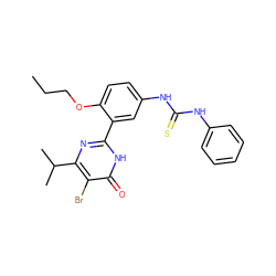 CCCOc1ccc(NC(=S)Nc2ccccc2)cc1-c1nc(C(C)C)c(Br)c(=O)[nH]1 ZINC000096916035