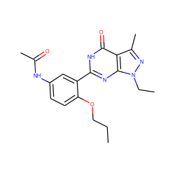 CCCOc1ccc(NC(C)=O)cc1-c1nc2c(c(C)nn2CC)c(=O)[nH]1 ZINC000013755578