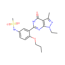 CCCOc1ccc(NS(C)(=O)=O)cc1-c1nc2c(c(C)nn2CC)c(=O)[nH]1 ZINC000013755577