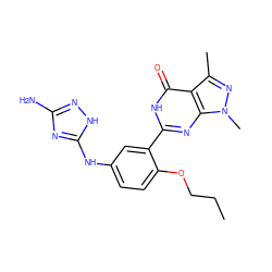 CCCOc1ccc(Nc2nc(N)n[nH]2)cc1-c1nc2c(c(C)nn2C)c(=O)[nH]1 ZINC000012360816