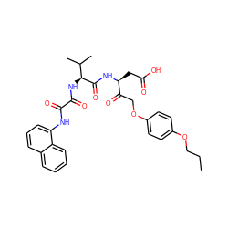 CCCOc1ccc(OCC(=O)[C@H](CC(=O)O)NC(=O)[C@@H](NC(=O)C(=O)Nc2cccc3ccccc23)C(C)C)cc1 ZINC001772582735