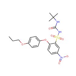 CCCOc1ccc(Oc2ccc([N+](=O)[O-])cc2S(=O)(=O)NC(=O)NC(C)(C)C)cc1 ZINC000028710503