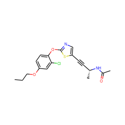 CCCOc1ccc(Oc2ncc(C#C[C@@H](C)NC(C)=O)s2)c(Cl)c1 ZINC000012339921