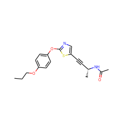 CCCOc1ccc(Oc2ncc(C#C[C@@H](C)NC(C)=O)s2)cc1 ZINC000012339911