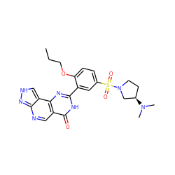 CCCOc1ccc(S(=O)(=O)N2CC[C@@H](N(C)C)C2)cc1-c1nc2c(cnc3n[nH]cc32)c(=O)[nH]1 ZINC000026497546