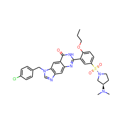 CCCOc1ccc(S(=O)(=O)N2CC[C@@H](N(C)C)C2)cc1-c1nc2cc3ncn(Cc4ccc(Cl)cc4)c3cc2c(=O)[nH]1 ZINC000027558266