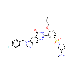 CCCOc1ccc(S(=O)(=O)N2CC[C@@H](N(C)C)C2)cc1-c1nc2cc3ncn(Cc4ccc(F)cc4)c3cc2c(=O)[nH]1 ZINC000027557691