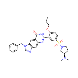 CCCOc1ccc(S(=O)(=O)N2CC[C@@H](N(C)C)C2)cc1-c1nc2cc3ncn(Cc4ccccc4)c3cc2c(=O)[nH]1 ZINC000027560772