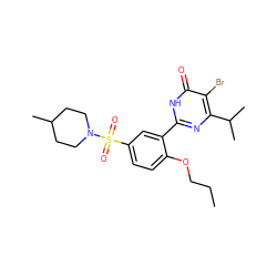 CCCOc1ccc(S(=O)(=O)N2CCC(C)CC2)cc1-c1nc(C(C)C)c(Br)c(=O)[nH]1 ZINC000096916017