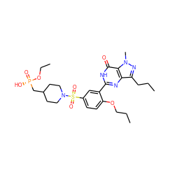 CCCOc1ccc(S(=O)(=O)N2CCC(C[P@](=O)(O)OCC)CC2)cc1-c1nc2c(CCC)nn(C)c2c(=O)[nH]1 ZINC000004837667