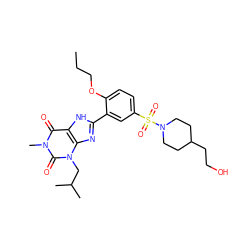 CCCOc1ccc(S(=O)(=O)N2CCC(CCO)CC2)cc1-c1nc2c([nH]1)c(=O)n(C)c(=O)n2CC(C)C ZINC000026576367