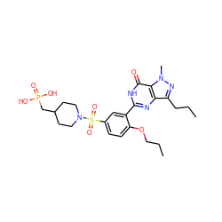 CCCOc1ccc(S(=O)(=O)N2CCC(CP(=O)(O)O)CC2)cc1-c1nc2c(CCC)nn(C)c2c(=O)[nH]1 ZINC000026186921