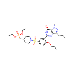 CCCOc1ccc(S(=O)(=O)N2CCC(CP(=O)(OCC)OCC)CC2)cc1-c1nc2c(CCC)nn(C)c2c(=O)[nH]1 ZINC000026188113