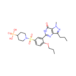 CCCOc1ccc(S(=O)(=O)N2CCC(P(=O)(O)O)CC2)cc1-c1nc2c(CCC)nn(C)c2c(=O)[nH]1 ZINC000026185377