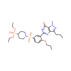 CCCOc1ccc(S(=O)(=O)N2CCC(P(=O)(OCC)OCC)CC2)cc1-c1nc2c(CCC)nn(C)c2c(=O)[nH]1 ZINC000026176085