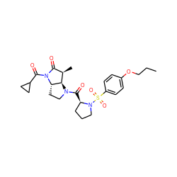 CCCOc1ccc(S(=O)(=O)N2CCC[C@H]2C(=O)N2CC[C@H]3[C@H]2[C@H](C)C(=O)N3C(=O)C2CC2)cc1 ZINC000013527829