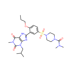 CCCOc1ccc(S(=O)(=O)N2CCN(C(=O)N(C)C)CC2)cc1-c1nc2c([nH]1)c(=O)n(C)c(=O)n2CC(C)C ZINC000026577687