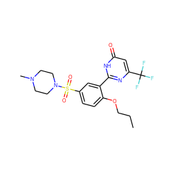 CCCOc1ccc(S(=O)(=O)N2CCN(C)CC2)cc1-c1nc(C(F)(F)F)cc(=O)[nH]1 ZINC000095571669