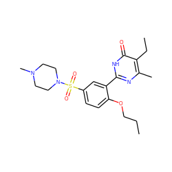 CCCOc1ccc(S(=O)(=O)N2CCN(C)CC2)cc1-c1nc(C)c(CC)c(=O)[nH]1 ZINC000095572685