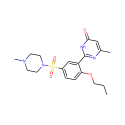 CCCOc1ccc(S(=O)(=O)N2CCN(C)CC2)cc1-c1nc(C)cc(=O)[nH]1 ZINC000095575695