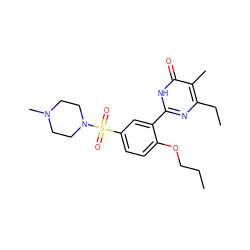 CCCOc1ccc(S(=O)(=O)N2CCN(C)CC2)cc1-c1nc(CC)c(C)c(=O)[nH]1 ZINC000095572915