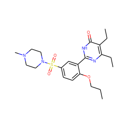 CCCOc1ccc(S(=O)(=O)N2CCN(C)CC2)cc1-c1nc(CC)c(CC)c(=O)[nH]1 ZINC000095577125