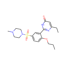 CCCOc1ccc(S(=O)(=O)N2CCN(C)CC2)cc1-c1nc(CC)cc(=O)[nH]1 ZINC000073196382