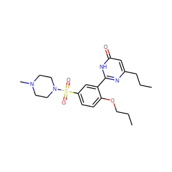 CCCOc1ccc(S(=O)(=O)N2CCN(C)CC2)cc1-c1nc(CCC)cc(=O)[nH]1 ZINC000095573372