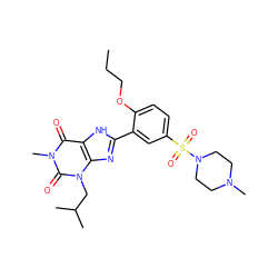 CCCOc1ccc(S(=O)(=O)N2CCN(C)CC2)cc1-c1nc2c([nH]1)c(=O)n(C)c(=O)n2CC(C)C ZINC000013818346