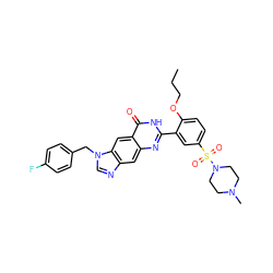 CCCOc1ccc(S(=O)(=O)N2CCN(C)CC2)cc1-c1nc2cc3ncn(Cc4ccc(F)cc4)c3cc2c(=O)[nH]1 ZINC000027553482