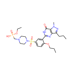 CCCOc1ccc(S(=O)(=O)N2CCN(C[P@](=O)(O)OCC)CC2)cc1-c1nc2c(CCC)nn(C)c2c(=O)[nH]1 ZINC000026181093