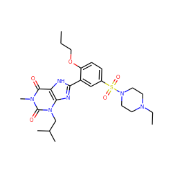 CCCOc1ccc(S(=O)(=O)N2CCN(CC)CC2)cc1-c1nc2c([nH]1)c(=O)n(C)c(=O)n2CC(C)C ZINC000013818357