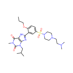 CCCOc1ccc(S(=O)(=O)N2CCN(CCN(C)C)CC2)cc1-c1nc2c([nH]1)c(=O)n(C)c(=O)n2CC(C)C ZINC000026577095