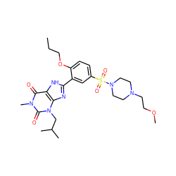 CCCOc1ccc(S(=O)(=O)N2CCN(CCOC)CC2)cc1-c1nc2c([nH]1)c(=O)n(C)c(=O)n2CC(C)C ZINC000026578459