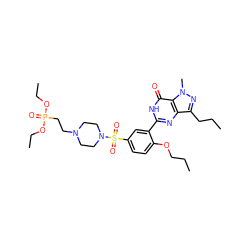 CCCOc1ccc(S(=O)(=O)N2CCN(CCP(=O)(OCC)OCC)CC2)cc1-c1nc2c(CCC)nn(C)c2c(=O)[nH]1 ZINC000026189018