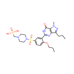 CCCOc1ccc(S(=O)(=O)N2CCN(CP(=O)(O)O)CC2)cc1-c1nc2c(CCC)nn(C)c2c(=O)[nH]1 ZINC000026188667