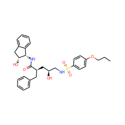 CCCOc1ccc(S(=O)(=O)NC[C@@H](O)C[C@@H](Cc2ccccc2)C(=O)N[C@H]2c3ccccc3C[C@H]2O)cc1 ZINC001772646830