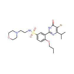 CCCOc1ccc(S(=O)(=O)NCCN2CCOCC2)cc1-c1nc(C(C)C)c(Br)c(=O)[nH]1 ZINC000096916027