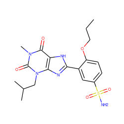 CCCOc1ccc(S(N)(=O)=O)cc1-c1nc2c([nH]1)c(=O)n(C)c(=O)n2CC(C)C ZINC000004199924