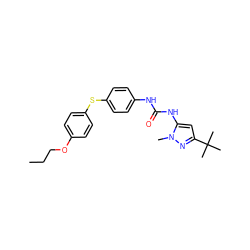 CCCOc1ccc(Sc2ccc(NC(=O)Nc3cc(C(C)(C)C)nn3C)cc2)cc1 ZINC000013442529