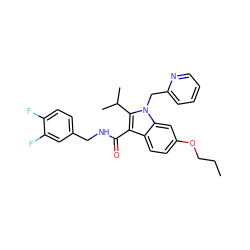 CCCOc1ccc2c(C(=O)NCc3ccc(F)c(F)c3)c(C(C)C)n(Cc3ccccn3)c2c1 ZINC000096172252