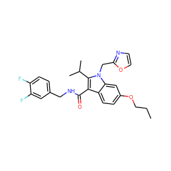 CCCOc1ccc2c(C(=O)NCc3ccc(F)c(F)c3)c(C(C)C)n(Cc3ncco3)c2c1 ZINC000096172199