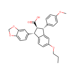 CCCOc1ccc2c(c1)[C@@H](c1ccc(OC)cc1)[C@H](C(=O)O)[C@H]2c1ccc2c(c1)OCO2 ZINC000013736725