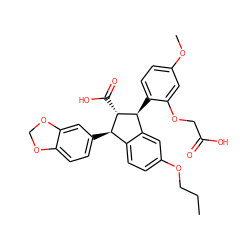 CCCOc1ccc2c(c1)[C@H](c1ccc(OC)cc1OCC(=O)O)[C@@H](C(=O)O)[C@@H]2c1ccc2c(c1)OCO2 ZINC000001887086