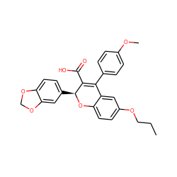 CCCOc1ccc2c(c1)C(c1ccc(OC)cc1)=C(C(=O)O)[C@H](c1ccc3c(c1)OCO3)O2 ZINC000013473379