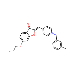 CCCOc1ccc2c(c1)O/C(=C\c1cc[n+](Cc3cccc(C)c3)cc1)C2=O ZINC000058581141