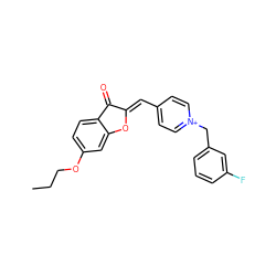 CCCOc1ccc2c(c1)O/C(=C\c1cc[n+](Cc3cccc(F)c3)cc1)C2=O ZINC000058581827