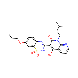 CCCOc1ccc2c(c1)S(=O)(=O)NC(c1c(O)c3cccnc3n(CCC(C)C)c1=O)=N2 ZINC000101061489