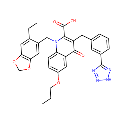 CCCOc1ccc2c(c1)c(=O)c(Cc1cccc(-c3nn[nH]n3)c1)c(C(=O)O)n2Cc1cc2c(cc1CC)OCO2 ZINC001772596808